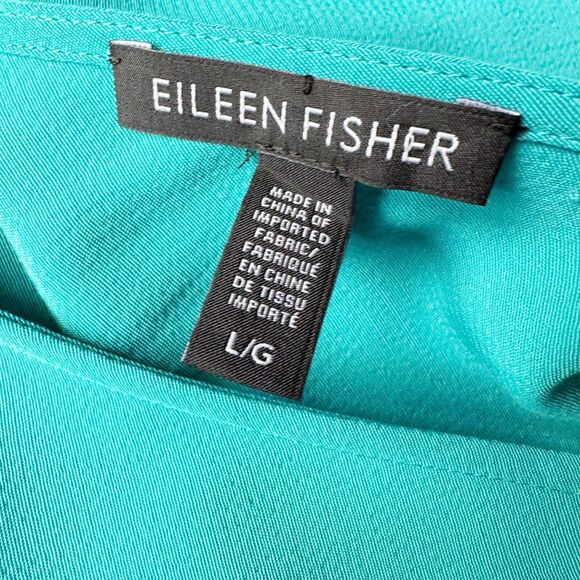 Eileen Fisher Turquoise V-Neck Dress Sz Large Coastal Chic Lightweight Flowy - Picture 16 of 16